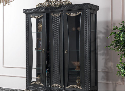 Vitrine Schrank Vitrinenschrank Schränke Wohnzimmer Glas Grau Holz Neu